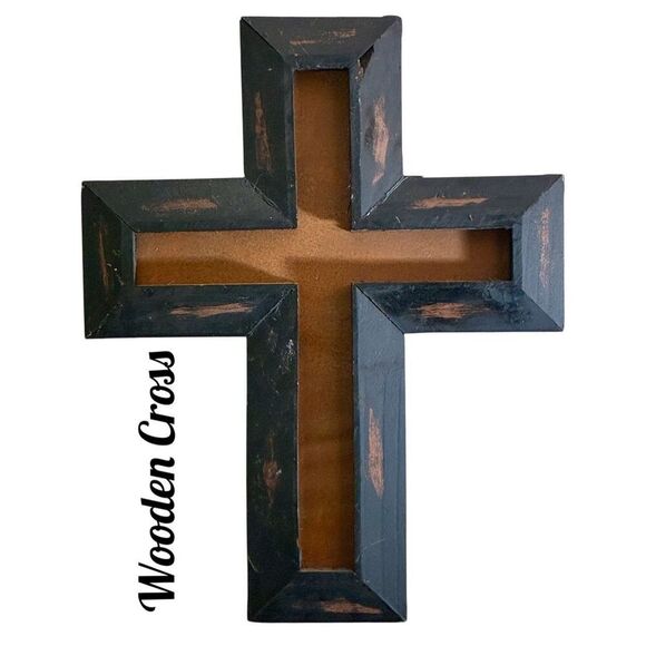 Rainbow Inc. 14” Lightweight Rustic Black Distressed Wooden Wall Cross - Picture 1 of 6